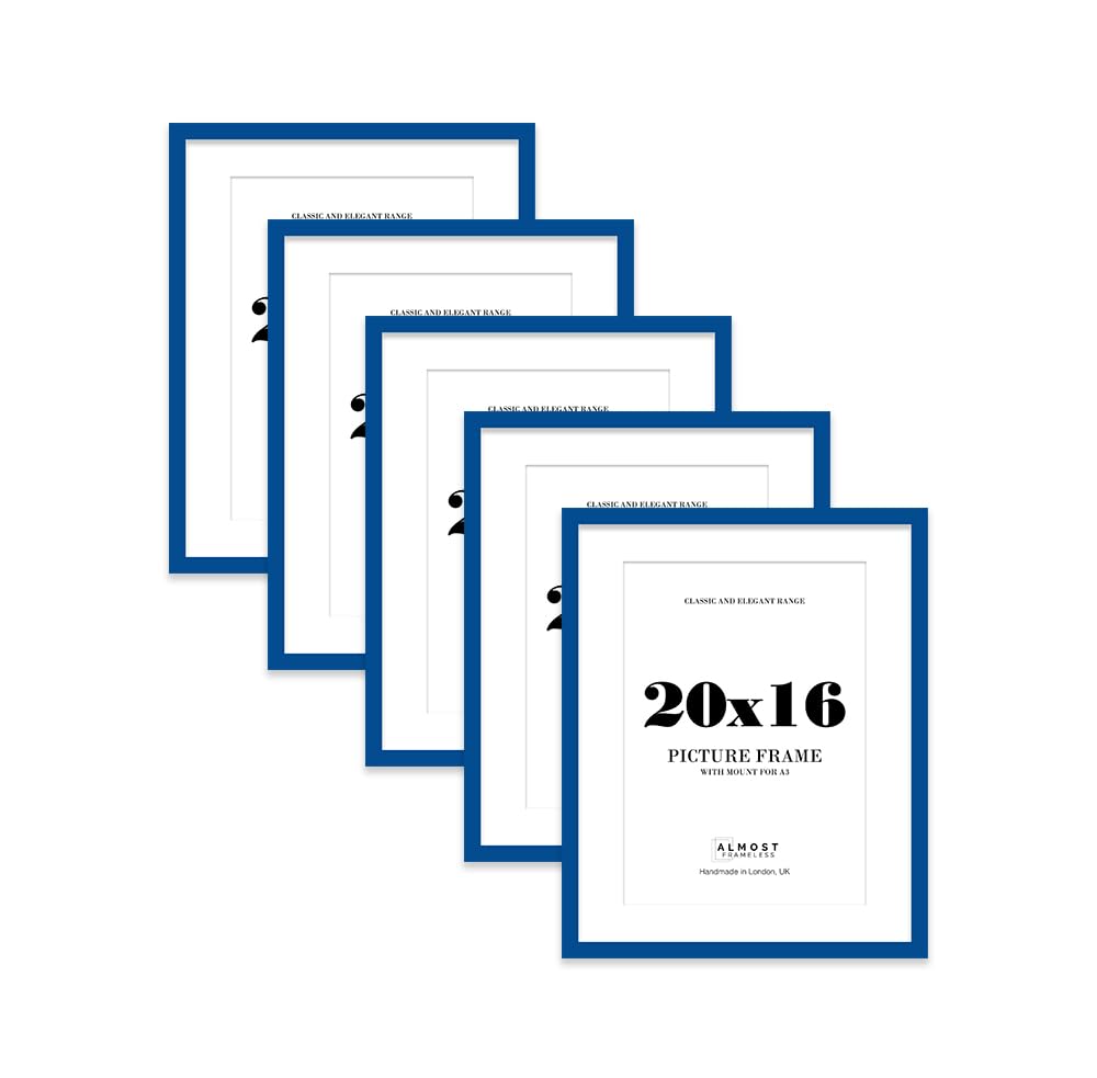 Blue Picture Frame 20x16 With A3 Mount for Photos - Wall Display, Landscape or Portrait, 5 Pack