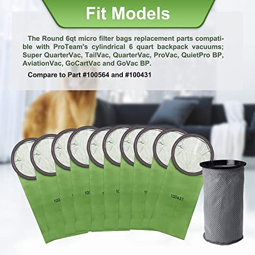 Image of Smilefil Round 6QT Intercept Micro Filter Paper Bags 100431 & Round Reusable Micro Cloth Filter Bags 100564 Replacement Fits for Proteam Cylindrical 6 Quart Backpack Vacuum Cleaners
