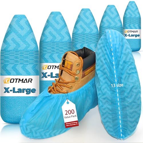 200 Pack XL Non-Slip Disposable Shoe Covers Blue for Indoors, Fits Men’s US 13