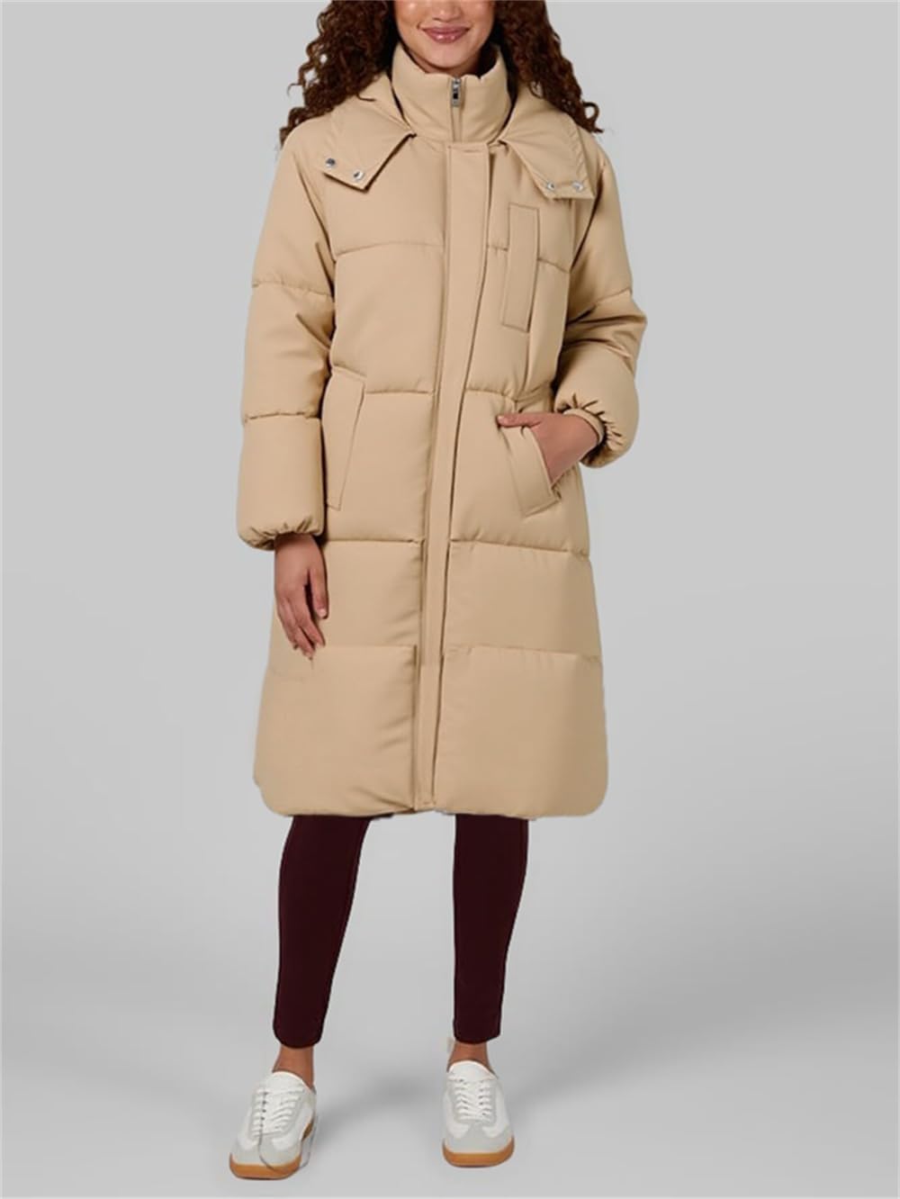 Long Puffer Jacket for Women Hooded Quilted Jacket Padded Warm Winter Thick Coat with Pockets - Image 3