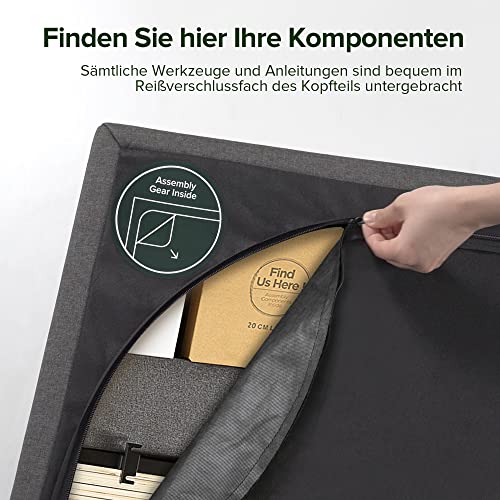 Zinus Maddon Polsterbett 140x200 cm mit Stauraum - 31 cm Hohes Bett mit Lattenrost aus Holz & Kopfteil - Hydraulischer Hebemechanismus & Stauraum - Schwarz