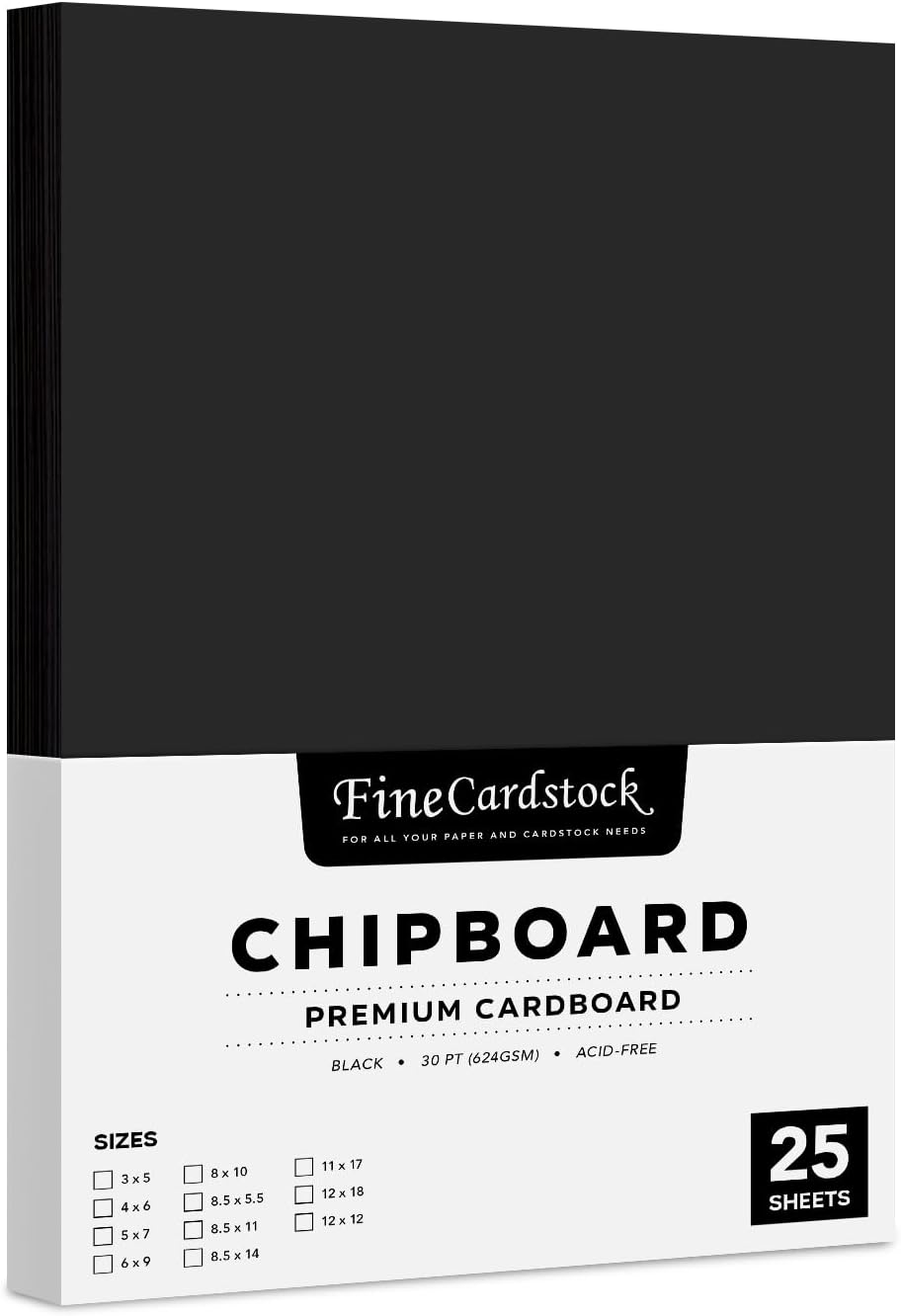 Black Chipboard – Medium Weight 30 Point (0.03 inch) Cardboard | Thick and Sturdy, Great for Arts and Crafts, Packaging, Scrapbooking, Notepad Backing | 25 Chipboard Sheets | 11" x 17"
