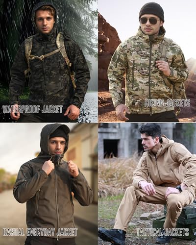 Image of Men's Softshell Jacket Fleece Windproof Waterproof Thermal Tactical Coat Outdoor Jacket Hiking Camping
