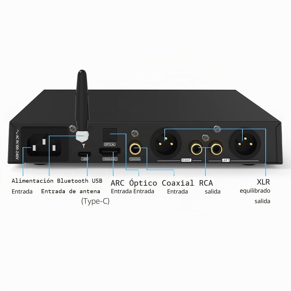 S.M.S.L DL100 DAC Amplificador CS43131 4 Chips PCM32bit/768kHz Receptor Estéreo Bluetooth5.1/USB/Optico/Coaxial/HDMI