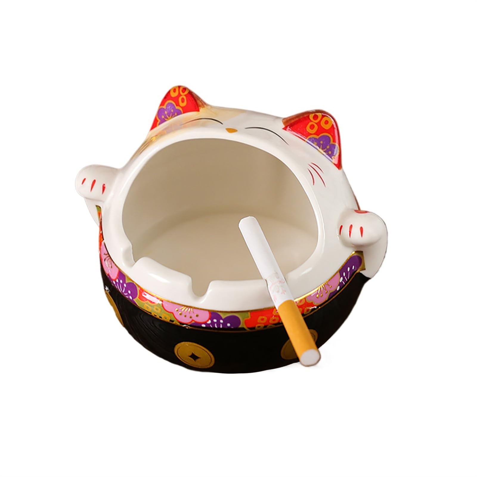Ashtray Ceramic Windproof Lucky Cat Shaped Ash Holder for Smokers,Desktop Smoking Ash Tray