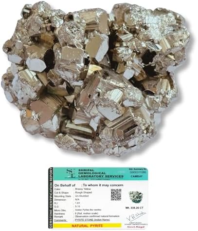 Raw Pyrite Stone Original Certified Cluster - Natural Energised Golden Pyrite Crystal Stone for Healing, Willpower, Money Manifestation