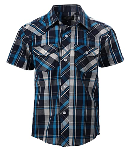 Image of Gioberti Boys Casual Western Plaid Pearl Snap-on Buttons Short Sleeve Shirt