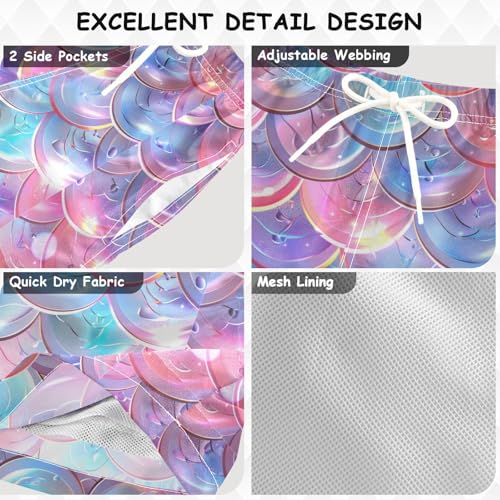 Pigsaly Boys Swim Trunks Pink Mermaid Scales Sparkling Princess Boys Board Shorts Swimsuit Swimwear Summer Bathing Suit 4T3