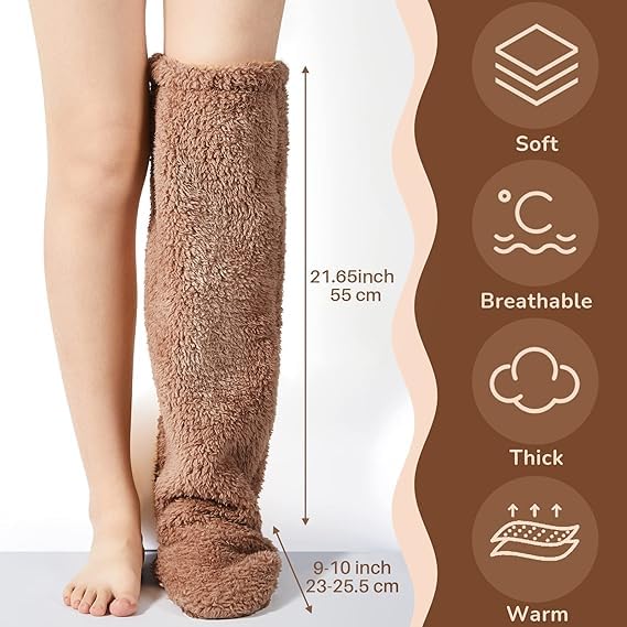 Image of Thigh High Fuzzy Socks for Women Long Fuzzy Socks for Women Knee High Fuzzy Leg Warmers Women Fuzzy Socks Long Fuzzy (Brown), Large