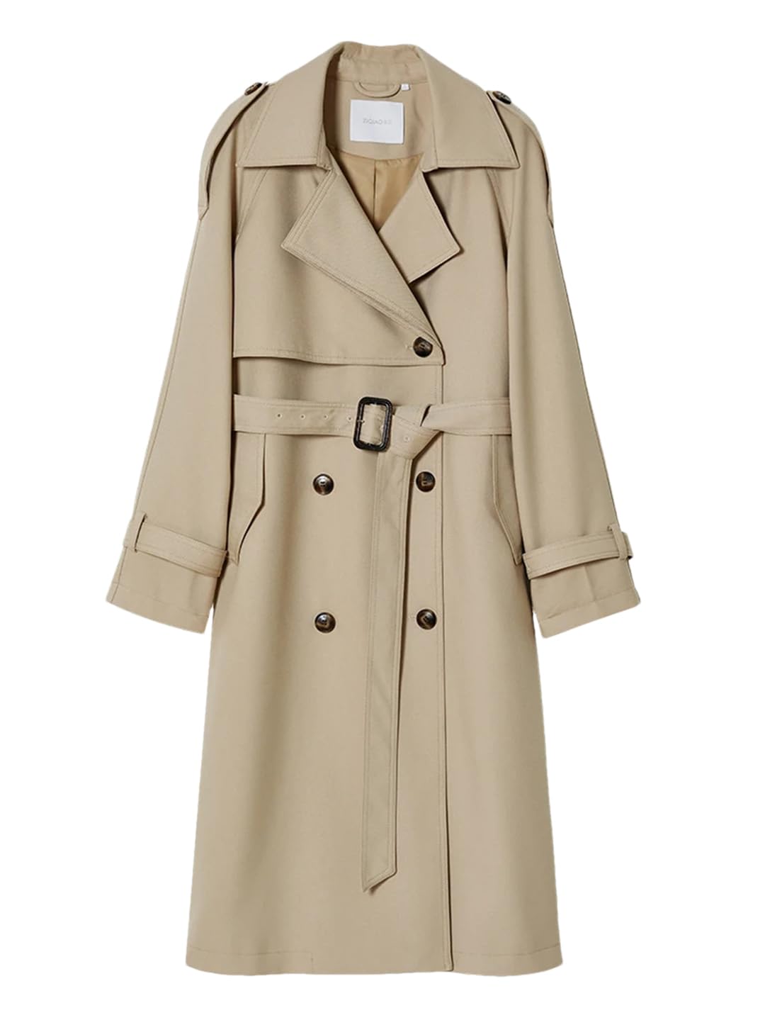 Women Double Breasted Casual Trench Coats Mid Long Classic Lapel Office Overcoat Tops