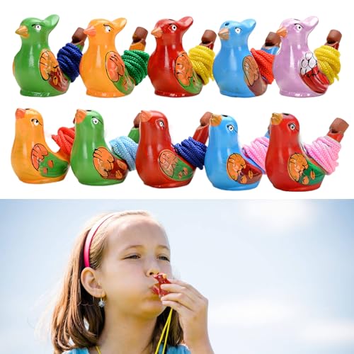 Tiuxiu Silbatos de Pájaros, 10 Piezas de Cerámica Hecha a Mano Rellenable con Agua Silbato de Cerámica con Sonido Adecuado para Decoración Delhogar Juegos al Aire Libre