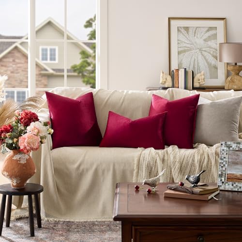 Image of GIGIZAZA Decor Throw Couch Pillow Covers,Wine Red Sofa Cushion Pillow Covers,Velvet Pillow Cases 26 x 26inch