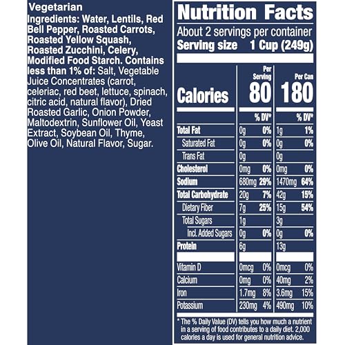 Image of Progresso Vegetable Classics Lentil with Roasted Vegetables Soup, 19 oz | Gluten-Free, Red Bell Pepper, Zucchini, Squash, Carrots & Celery, Vegetarian, Good Source of Fiber