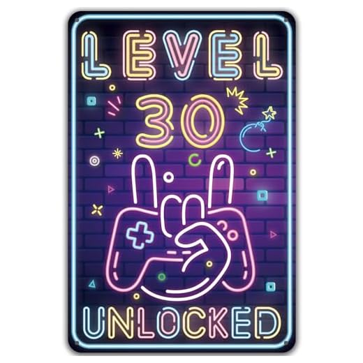 Sinekong Plaque Métal Néon Level 30 Unlocked, Cadeau 30 Ans Anniversaire Homme, Idée de Cadeau pour Les Gamers pour la Maison Mur Art Chambre Vintage Rétro Affiche Plaque 20 x 30 cm