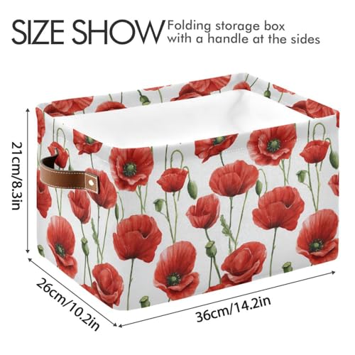 Image of Aslsiy Storage Basket Poppy Field Flower (5) Nursery Bins Baby Canvas Box Clothes Shelf Basket Laundry Hampers 2 Pcs