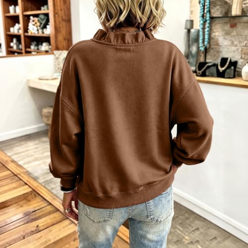 Oversized Sweatshirts for Women V Neck Ruffle Fleece Sweatshirt Fall - image 6
