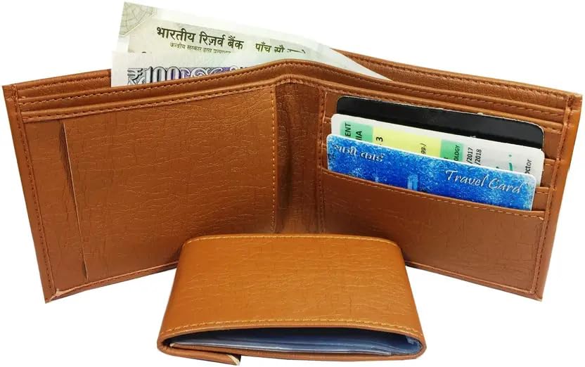 Image of Men's Classic Tan Leather Wallet, Bifold Design, Multiple Card Slots and Currency Compartments, Premium Stitched Finish