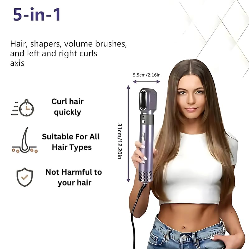 Image of Drumstone 𝟏𝟓 𝐘𝐞𝐚𝐫𝐬 𝐖𝐚𝐫𝐫𝐚𝐧𝐭𝐲 5-in-1 Hot Air Hair Styler for All Hair Types for Drying, Straightening, Volumizing & Styling, Professional Performance Hair Styler (Violet)