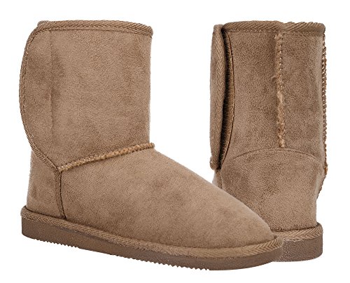Livingston Kids' Plush Sherpa Lined Faux Suede Rubber Soled Winter Boots Camel 12