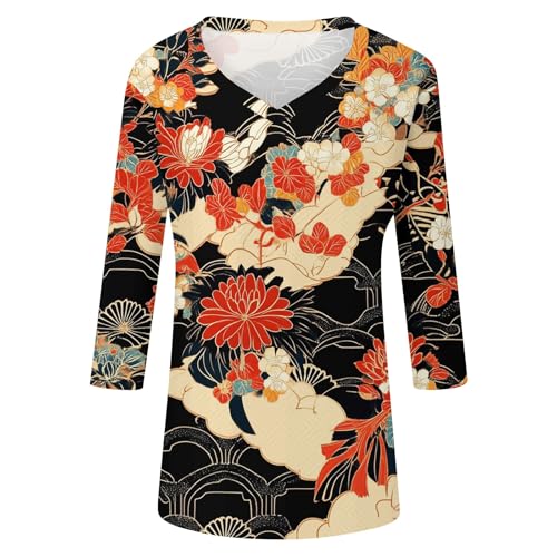HTHLVMD Womens 3/4 Length Sleeve Tunic Tops Summer Fall Outfits 2025 Three Quarter Sleeve Casual V Neck T Shirts for Women