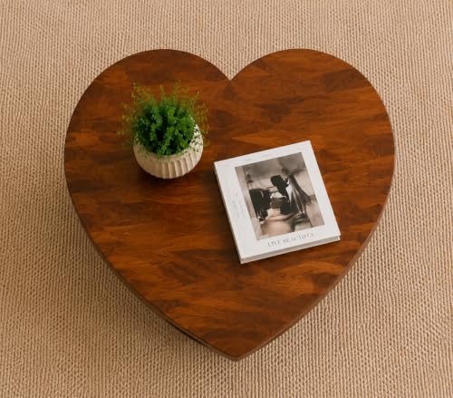 Image of Sheesham Wood Heart Shape Coffee Table for Living Room | Wooden Center Tea Table | Accent Table | Sofa Side Table | End Table | Honey Finish