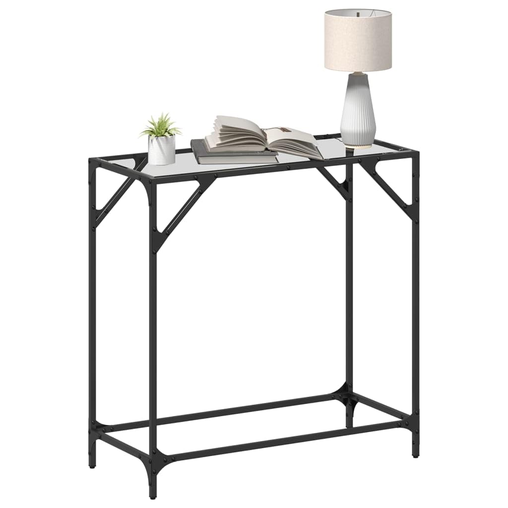 Stolik konsolowy ze szklanym blatem, przezroczysty, 80 x 35 x 81 cm, stalowy stelaż, stabilny, nowoczesny, do korytarza, salonu i jadalni, do przechowywania