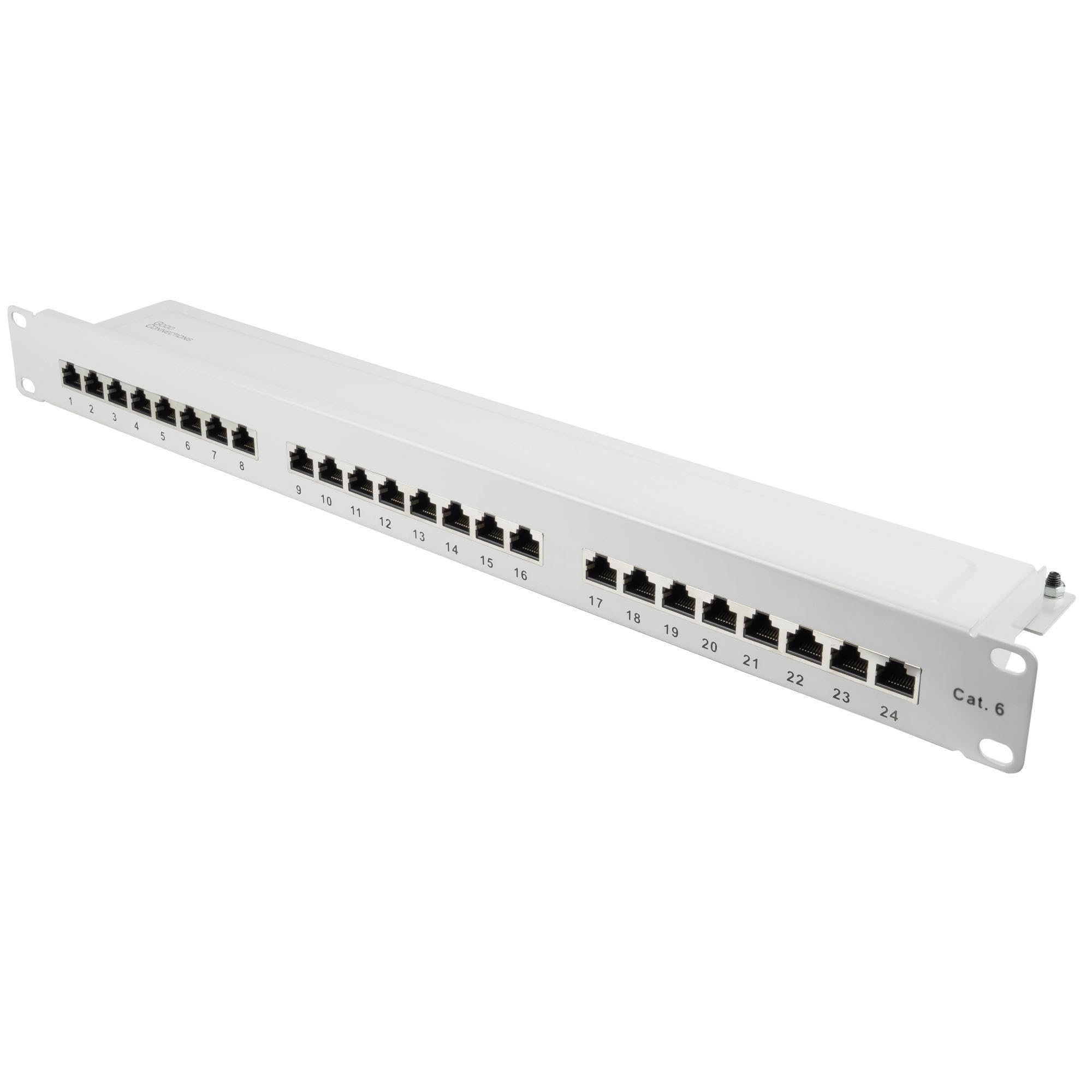 Good Connections Panneau de Brassage 19" pour Montage sur Serveur ou Rack Catégorie 6 500 MHz – Compatible GIGABIT – 24 Ports – 1 U – blindé STP – Ouverture sans Outil – Gris Clair (RAL7035)