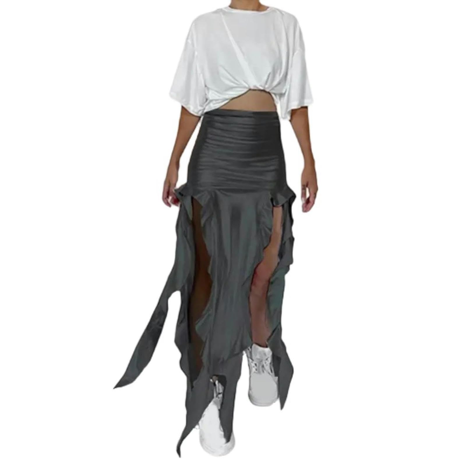 Falda Elegante con Lazo, Cintura Alta, Volantes, Falda asimétrica, Estilo Punk, para Fiesta, para Mujer, Verano, Lolita, Negro, M