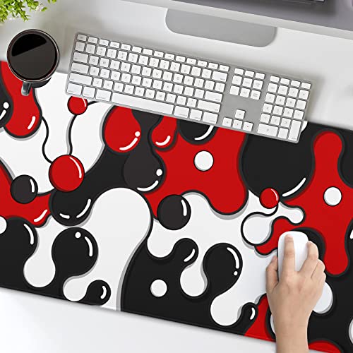 Image of Red Black White Mouse Pad Anime Cool Geometric Japanese Extended Desk Mat 80X30cm Non-Slip Rubber Base Stitched Edge Large XL Mousepad for Desk Gaming Laptop Desktop,31.5x11.8 Inch