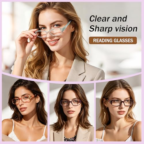 Image of Henotin 6 Pack Reading Glasses for Women, Blue Light Blocking Pattern Print Readers, Spring Hinge Computer Eyeglasses (Multi-Color, 1.75, multiplier x)