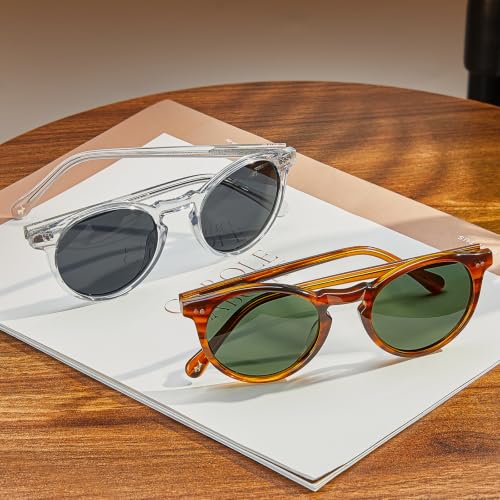 Image of CARFIA Vintage Round Polarized Sunglasses for Men Handcrafted Acetate Frame