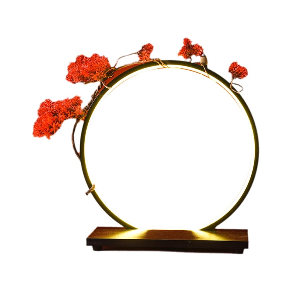 CTRLZS New Chinese Style LED Lamp Ring Ornament Home Decoration Red Maple Ambient Light Character Background Lighting Ambience
