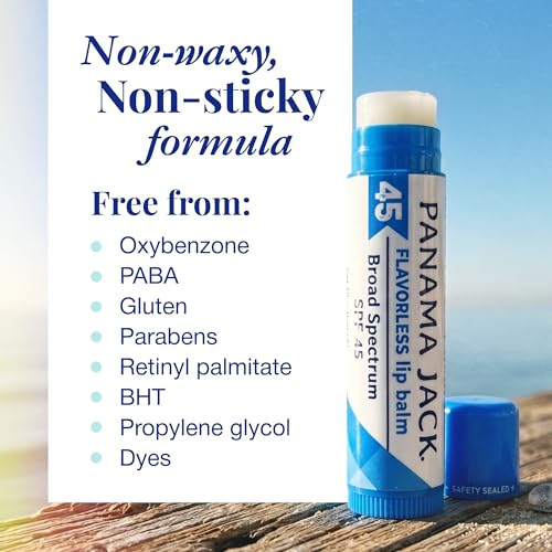 Image of Panama Jack Sunscreen Lip Balm SPF 45 Broad Spectrum, Non-Waxy, 5 Pack | Moisturizing, UVA-UVB Water Resistant Sticks, Smooth Hydrating Formula Prevents & Soothes Sensitive, Dry, & Chapped Lips