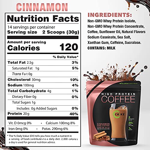 Chike Cinnamon High Protein Iced Coffee, 20 G Protein, 2 Shots Espresso, 1 G Sugar, Keto Friendly And Gluten Free, 14 Servings (14.8 Ounce) #TOP1