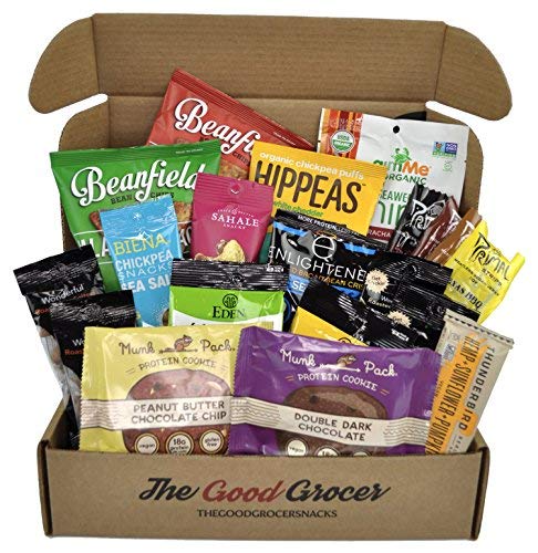 HIGH PROTEIN VEGAN Snacks Care Package (20ct): Healthy, Plant Based Protein, Non-GMO, Protein Bars, Protein Cookies, Vegan Jerky, Healthy Snacks Gift Basket, Fitness Workout Variety Pack