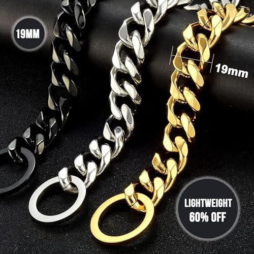 Kubanisches Gliederhalsband, 19 mm, 18 Karat Gold, leicht und langlebig, mit O-Ring-Verschluss, passend für Halsumfang von 25,4 cm bis 66 cm, 9 Größen, hypoallergen, 61 cm