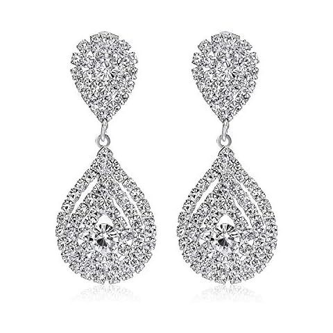 3 Pack Rhinestone Crystal Choker Necklace Link Bracelet Teardrop Dangle Earrings Jewelry Sets Cover