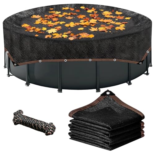 18ft Square Leaf Net Cover for Above Ground Pools - 19.7ft Garden Shade Cloth for Plants Heat Protection Swimming Pool Cover Keeps Leaves Debris Out Heavy Duty Black Mesh Cover with Grommets & Rope