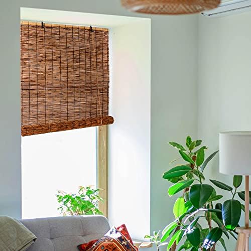 MMQQ Bamboo Roll Up Blinds for Patio Reed Woven Blinds Retro Bamboo Shades Outdoor Indoor Roman Shades for Windows Sunshade/Heat Insulation/Anti-UV, W36xH59in