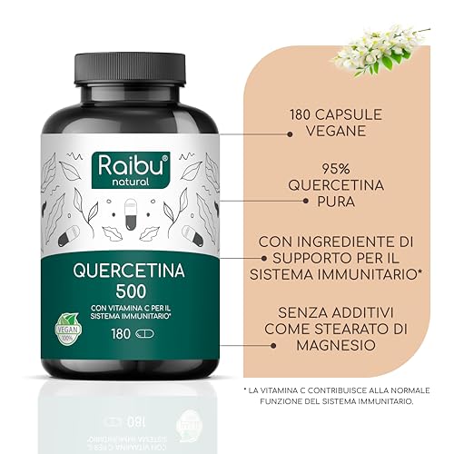 Quercetina 500 mg Pura - 180 Capsule Vegane per 6 Mesi di Fornitura - Estratto di Sophora Japonica con 95% Quercetina - Integratore di Flavonoidi - Testato in Laboratorio e Senza Additivi - Raibu - 3