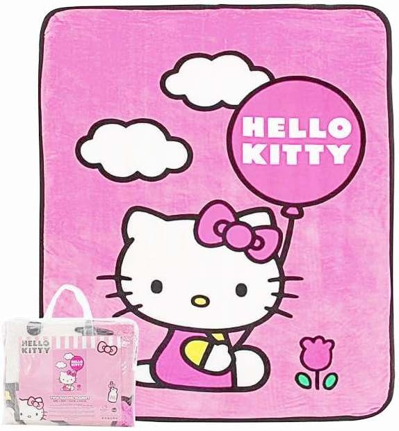 Twin Kids Raschel Blanket Hello Kitty Super Soft 60" Wide x 80" Long (Trendy Kitty)