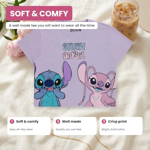 Disney Ladies Lilo and Stitch Shirt - Ladies Classic Lilo and Stitch Fashion Tee Lilo and Stitch Short Sleeve Skimmer Crop Top Tee (Lilac, Large) - image 6