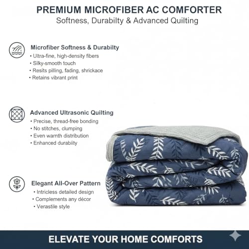 Image of Home Stylish Luxury Ultrasonic Punch AC Comforter Blanket - Quilted Microfiber Floral Pattern, Lightweight Breathable Hypoallergenic All‑Season Blanket for Bedroom, Travel (228x228 Cm) Blue Grey