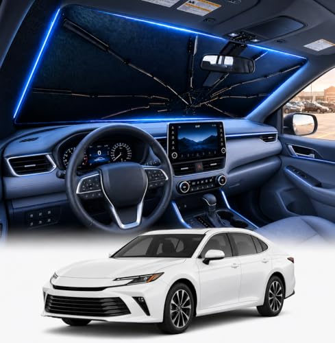 [2026 Upgraded] DooGooCoo Windshield Sun Shade Umbrella for Toyota Camry 2018-2025 2026 [100% Sunlight Blocked Cooling Ice Crystal] Sunshade for Car Windshield for Camry Sun Shade Custom Fit Camry