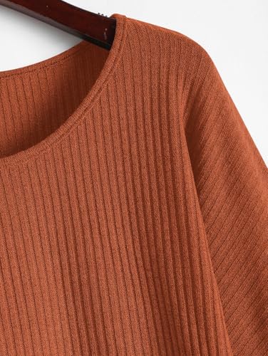 ZAFUL Women Ribbed Knit Long Sleeve Tops Shirts Lantern Sleeve Oversized Pullover Crop Sweater4