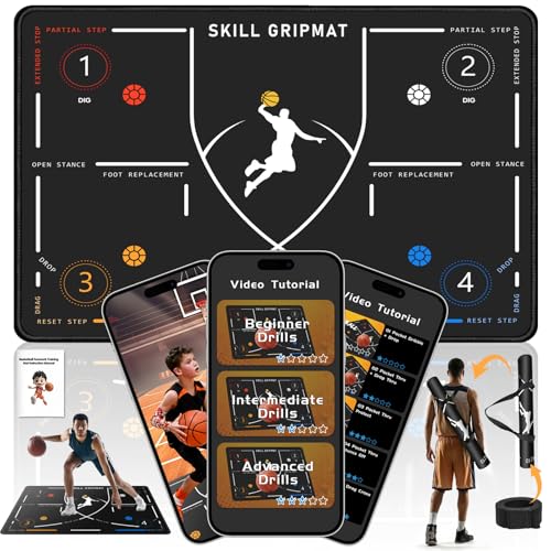 Portable Basketball Footwork Training Mat Agility Footstep Training Mat Basketball Pads for Training All Levels Non-Slip Silent Equipment for All Ages to Improve Speed Strength and Coordination