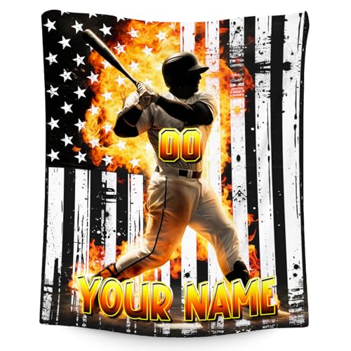 Baseball Blanket for Boys, Custom Blankets Gifts for Kids, Personalized Sports Throw with Name, Soft Fleece Throw for Sport Lovers, 40"x50"