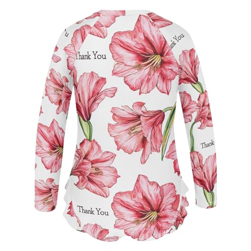 KLL Cool Amaryllis White Girls Swimsuit Long Sleeve 1 Piecing Rash Guard for Girls Toddler Bathing Suit 7-8T3