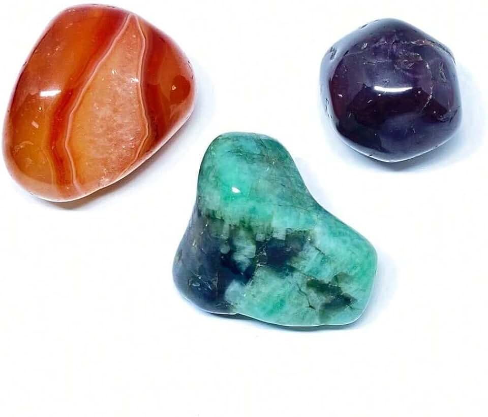 Atração E Paixão | Pedras Naturais | Granada, Esmeralda, Ágata De Fogo | Kit Mini Cristais | Chakras