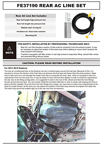 Fe37190 Upgraded Rear Ac Line Set, Air Conditioning Hoses Replacement Lines With Nylon Cable Ties Fit For 2011-2016 Ford Explorer, 2013-2019 Flex And Mkt Rear High-Pressure Auxiliary Ac Hose Kit #TOP5